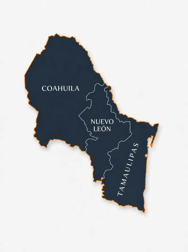 Mapa de cobertura: Coahuila, Nuevo León y Tamaulipas